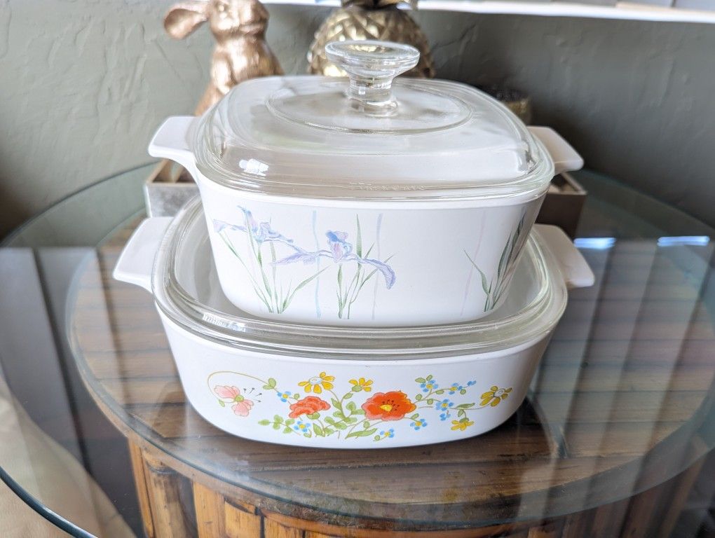 Vintage Pyrex Corning Baking Dish Plates Bowl USA Glassware Casserole Ceramic Stoneware Cooking Stove Top Oven Slow Cooker Pot  All-clad Corelle