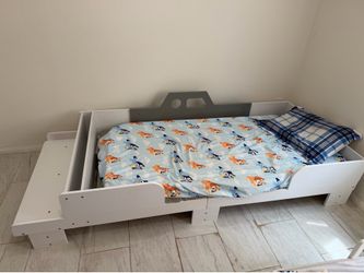 White and Grey Car-Themed Toddler Bed