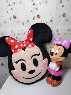 Disney Minnie emoji pillow and Minnie doll