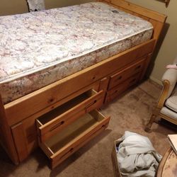 Twin Size Bed For Sale And Wooden Frame With Drawers