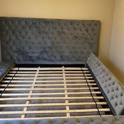 king tufted grey bed frame