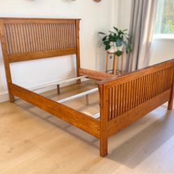 Brown Solid Wood Mission Slatted Queen Bed Frame