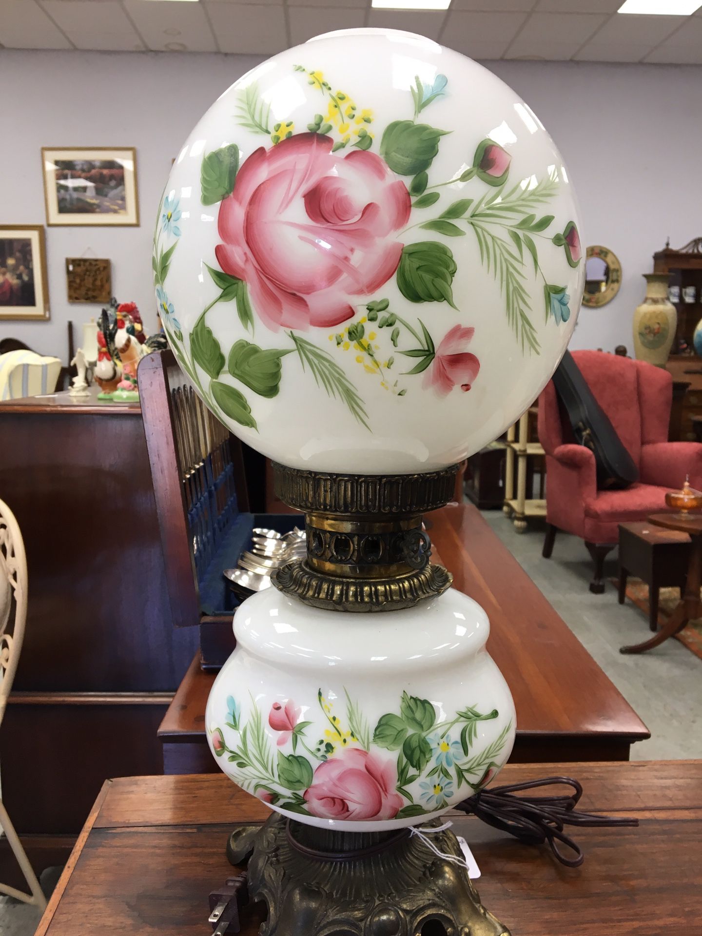 Antique lamp floral globes