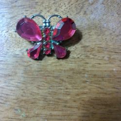 Vtg Pink Crystal Butterfly Brooch Unbranded