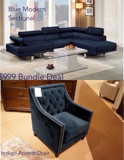 Blue Sectional l Accent chair | Living Room Set | L shaped couch