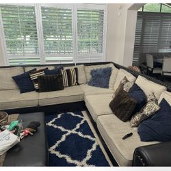 Brown Leather Couch With  Ottoman 