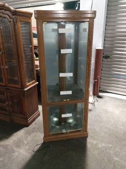 Oak Wood Glass Display Curio Cabinet