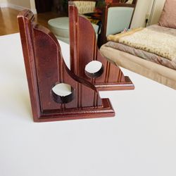 2 Vintage Antique Stylish Solid Wood Curtains Brackets. Like new condition. Width is 2.25”. Rod hole diameter is 2”.