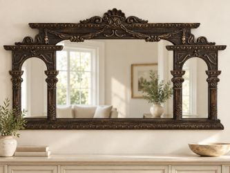Large Ornate Wall Mirror Dark Wood Finish