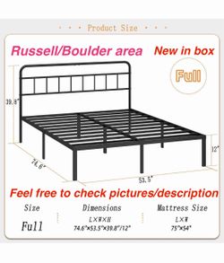 12 inches Full Size Bed Frame with Minimalist Headboard, Black. Russell/Boulder area