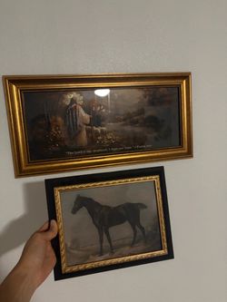 Framed Horse & Jesus Christ Portrait Print with Gold Frame
