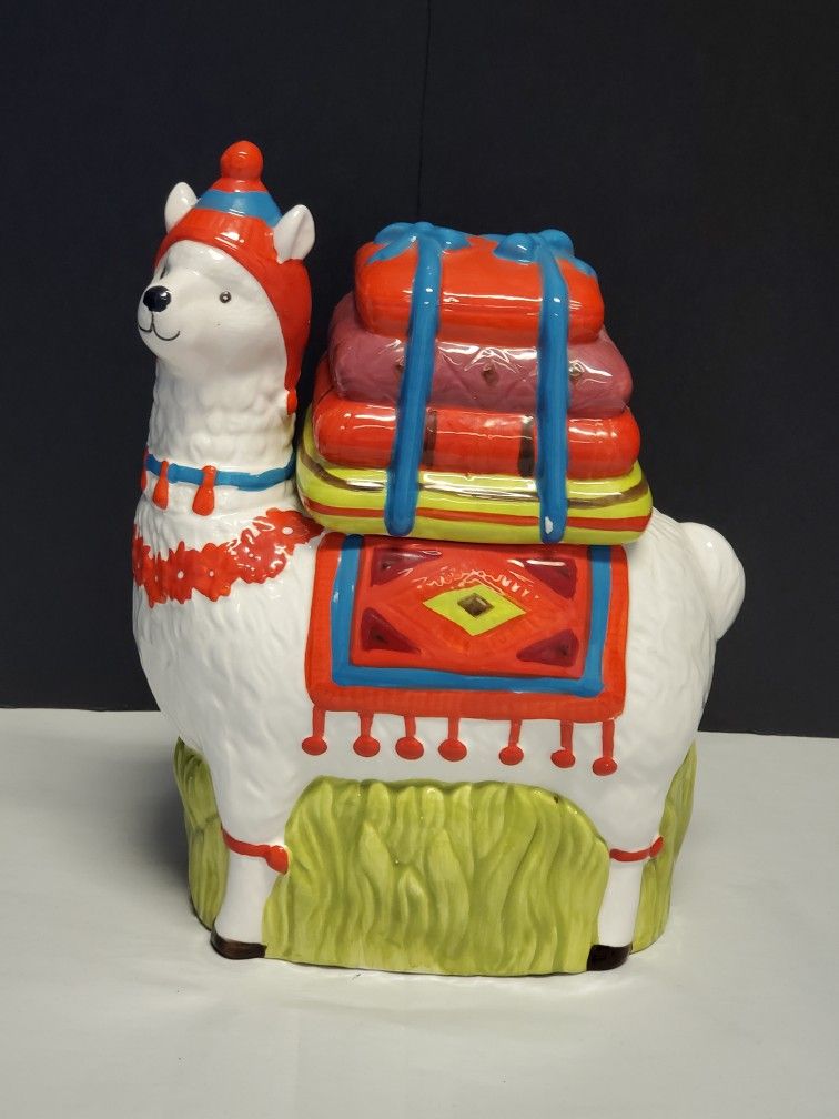 World Market Ceramic Llama Carrying Presents Cookie Jar