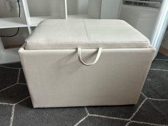 White Faux Leather Storage Ottoman with Tray