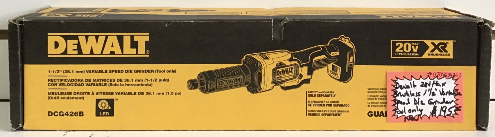 Dewalt 20V Max Brushless 1 1/2” Variable Speed Die Grinder Tool Only New