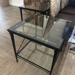 2 Glass & Metal Lamp Tables 