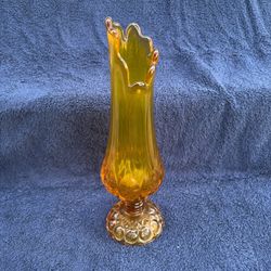 Vtg MCM 1950’s Kanawha Glass Amber Moon And Stars 12" Pedestal Finger Vase Decor