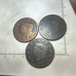 Lot of (3) Coronet/Matron Head Large Cent Fair-Fine Condition