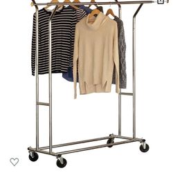 DecoBros Supreme Commercial Grade Double Rail Garment Rolling Rack, Chrome Finish