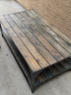 Rare wooden and metal coffee table and beautiful glass top desk w/pull out shelf
