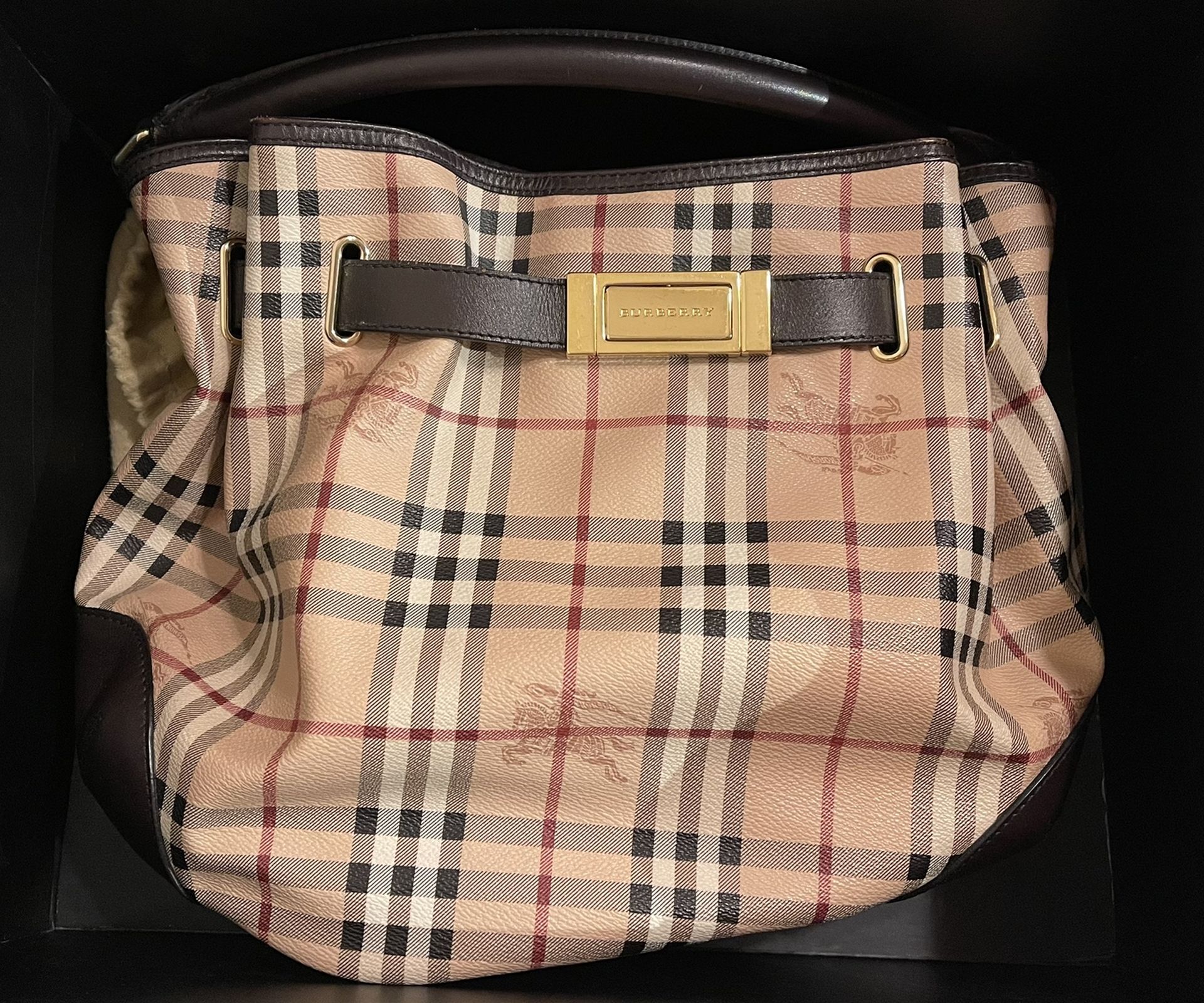 Burberry Haymarket Check Beige Canvas and Leather Medium Willenmore Hobo