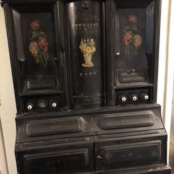 Antique Rare Tole Painted Chuck Wagon Portable Tin Spice Pantry