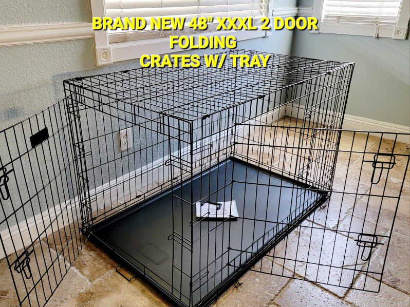 New IN Box! XXL'XXXL Dog Crate 2 Doors With Tray Up To 125lbs Folding Puppy Dog Kennel Animal Cage Add A Bed For $10/ $15/$20 