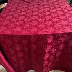 Maroon - Floral Table Cloth Polyester Rectangle 
