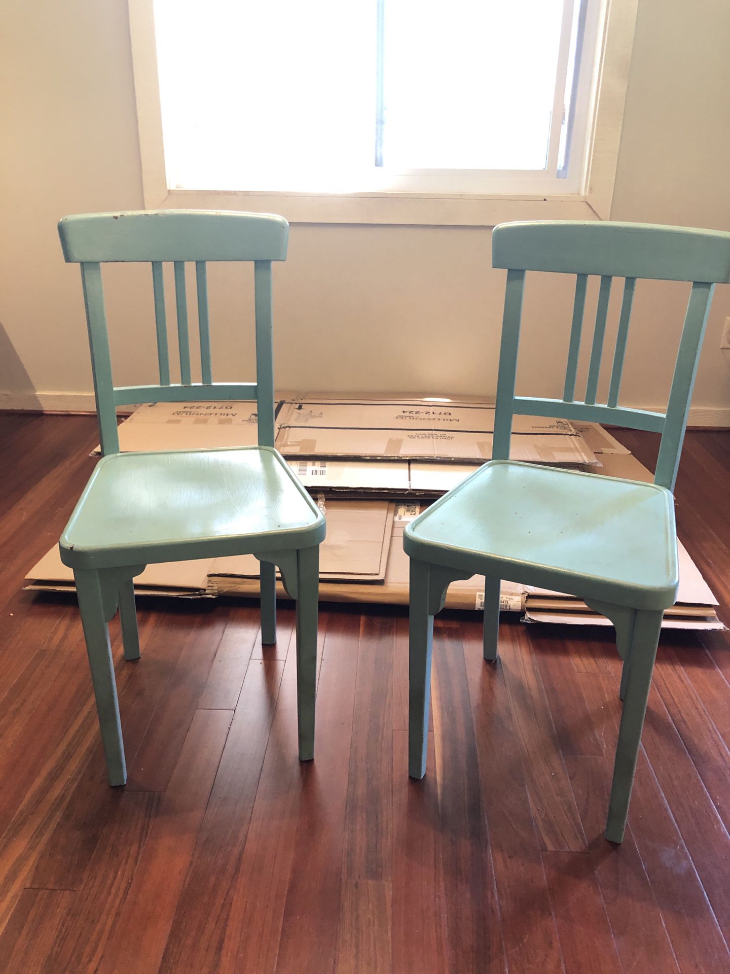 Shabby chic Tiffany Blue wooden chairs