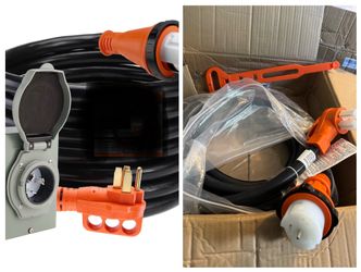 50 Amp Generator Cord and Power Inlet Box Combo Kit, 25ft, STW 6/3+8/1 AWG Generator Power Cord, NEMA 14-50P to SS2-50R, Pre-Drilled Inlet Box for Gen