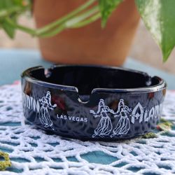 Vintage Black Amethyst Glass Ashtray from ALADDIN Hotel Casino, Las Vegas