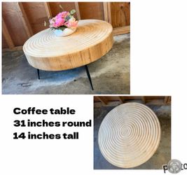 Round Wood Coffee Table with Metal Legs