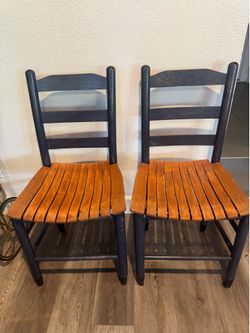 Pair of Solid Wood Two-Tone Farmhouse Ladderback Chairs