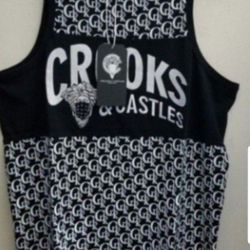 CROOKS & CASTLES SINCE.2002 LIMITED EDITION MEN'S LUX TANKTOP SIZE LARGE DARK BLACK CROOKS & CASTLES FRONT STITCHING BRAND NEW WITH TAGS