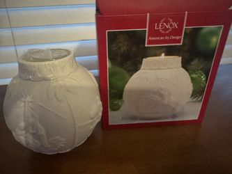 Lenox white ceramic candle holder with embossed floral design #candleholder #floral LENOX Ornamental Glow Candle NATIVITY VOTIVE 4 3/8" Holy Family N