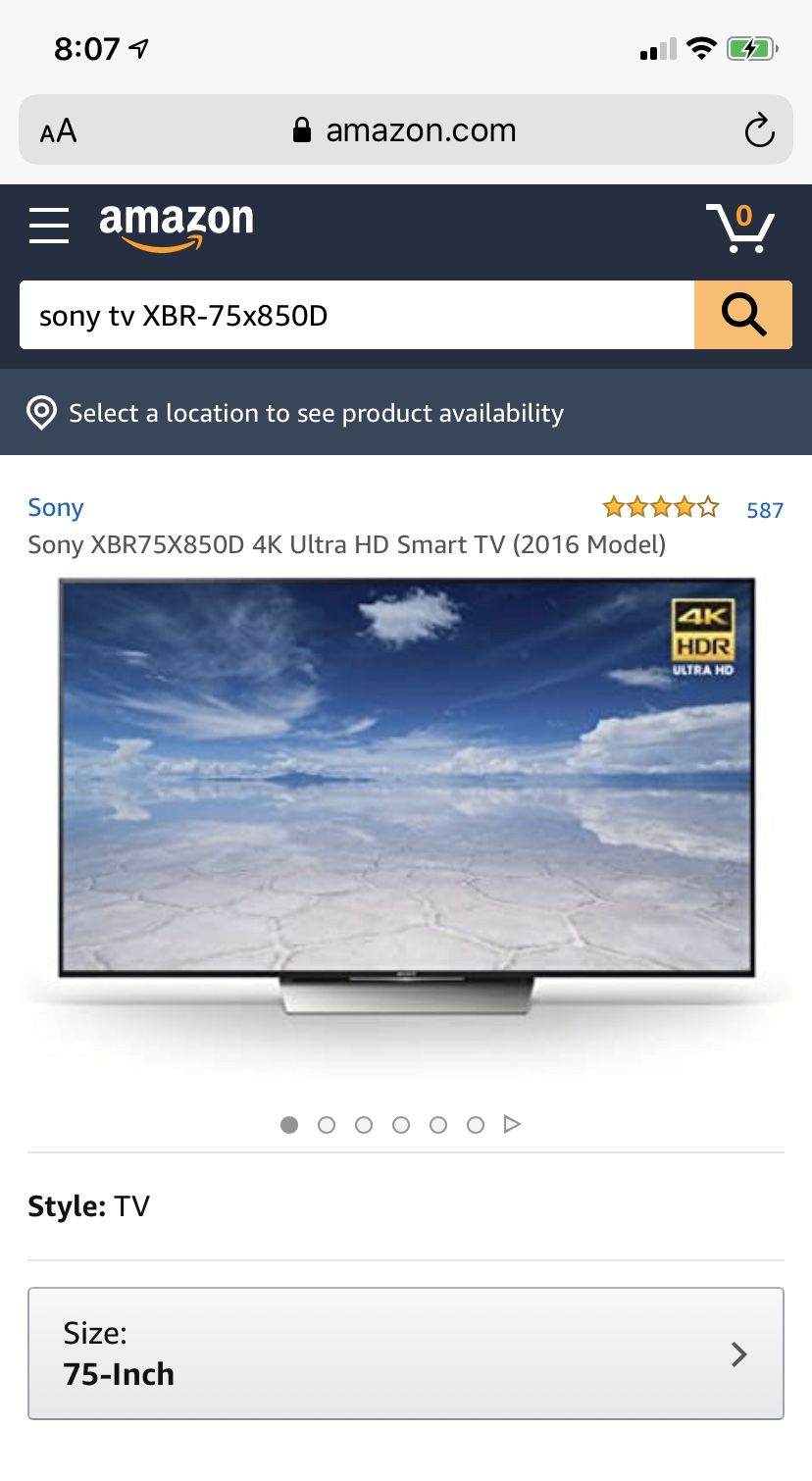 Sony smart TV, 75 inches,