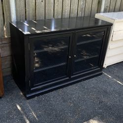 Large Black Media Cabinet With Glass Doors