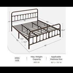 Almost new KING Classic Metal Platform Bed Frame Mattress Foundation with Victorian Style Iron-Art H