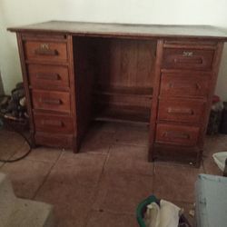 Vintage Oak Desk With 2 Writing Slide Outs