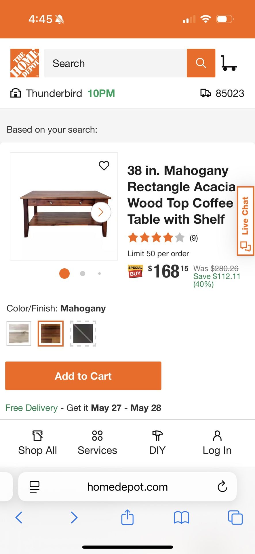 38 IN Rectangle Acacia Wood Coffee Table With Shelf $120