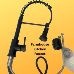 New, Single Handle Black Farmhouse Kitchen Faucet with Pull-Down Sprayer and Spring Design