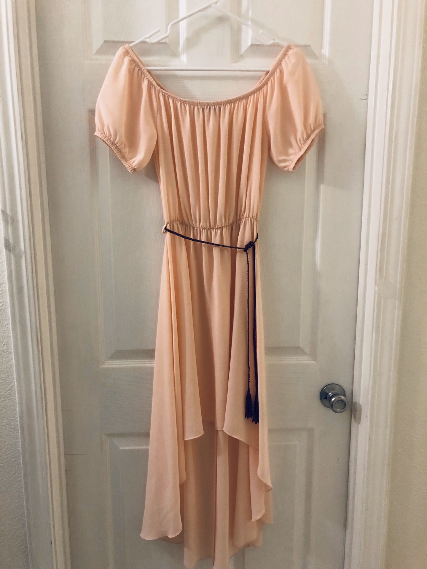 PEACH High-low off the shoulder dress