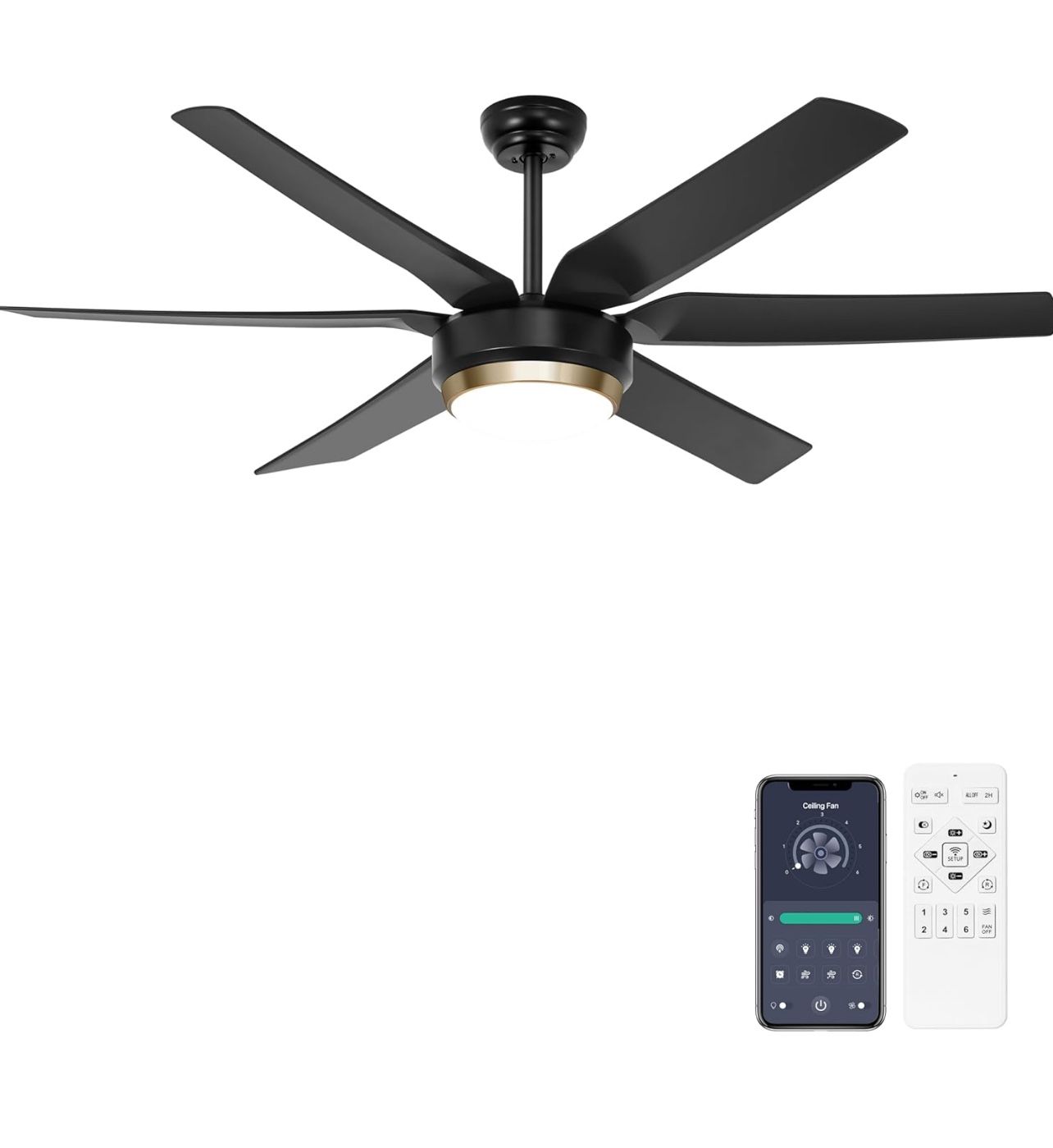56'' Black Ceiling Fan with light, Remote/APP Control, Dimmable, indoor or outdoor