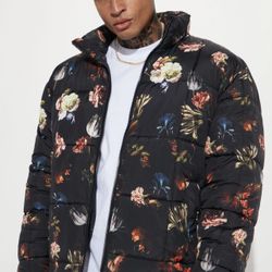 Floral Print Quilted Puffer Jacket - Multi Color