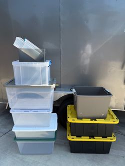 Lot of 9 Plastic Storage Totes & Bins