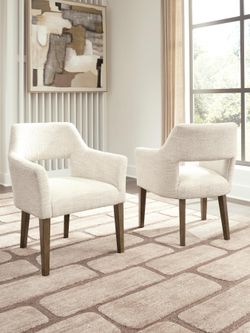 Marxmore Beige/Brown Dining UPH Arm Chair (Set of 2) (Online Special Price)