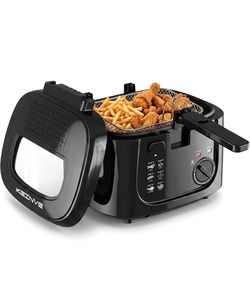 2.5L Electric Deep Fryer with Basket, Black Oil Fryer with Non-Stick Inner, Viewing Window, 1600Watt Fast Heating