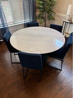 Arhaus Enzo 54” Round Marble Top Dining Table