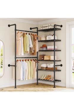 #P4 L2 Wall Mounted Closet System, Industrial Pipe Clothing Rack, Black