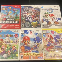 Nintendo Wii Video Game Lot of 6(SUPER MARIO SMASH BROS MARIO KART MARIO PARTY 8