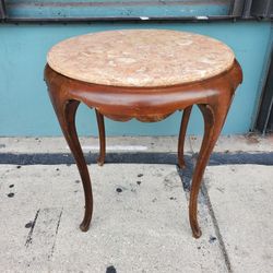 Great Vintage Marble Slab & Wood Table